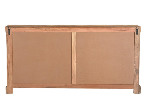 HomeRoots 72" Rustic Distressed Reclaimed Wood Sideboard with Glass Doors for Stylish Storage & Display 567994