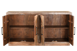 HomeRoots 71" Brown Distressed Reclaimed Wood Sideboard with Geometric Doors – Versatile Storage for Any Room 567995