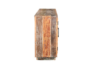 HomeRoots 71" Brown Distressed Reclaimed Wood Sideboard with Geometric Doors – Versatile Storage for Any Room 567995