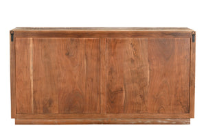 HomeRoots 71" Brown Distressed Reclaimed Wood Sideboard with Geometric Doors – Versatile Storage for Any Room 567995
