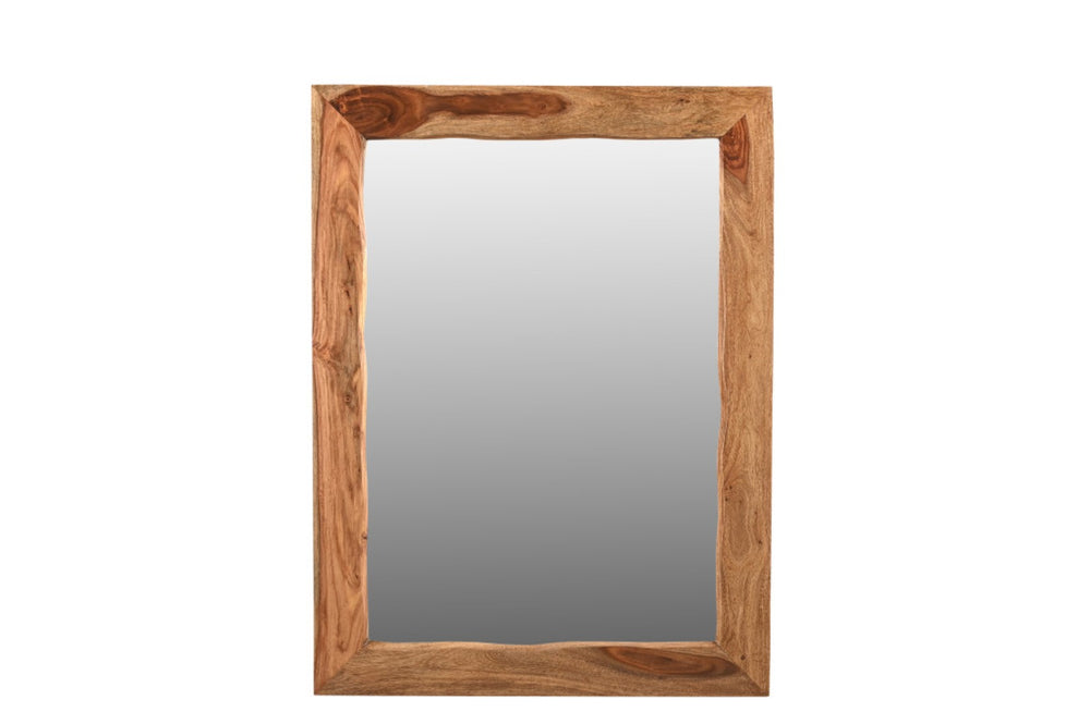 HomeRoots 44" Brown Solid Wood Accent Mirror - Mid-Century Design for Brightening Any Room, Versatile Mounting Options 567997