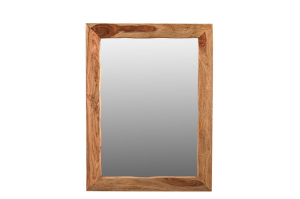 HomeRoots 44" Brown Solid Wood Accent Mirror - Mid-Century Design for Brightening Any Room, Versatile Mounting Options 567997