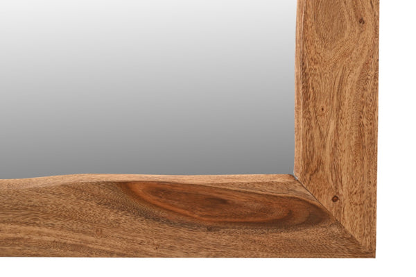 HomeRoots 44" Brown Solid Wood Accent Mirror - Mid-Century Design for Brightening Any Room, Versatile Mounting Options 567997