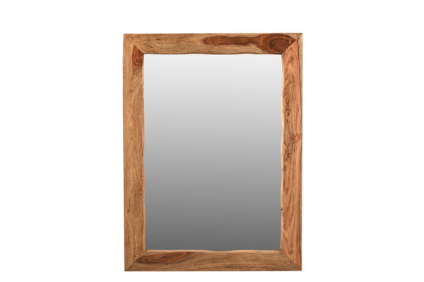 HomeRoots 44" Brown Solid Wood Accent Mirror - Mid-Century Design for Brightening Any Room, Versatile Mounting Options 567997