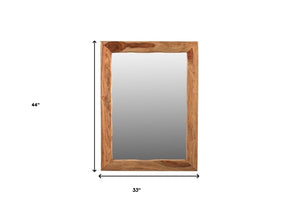 HomeRoots 44" Brown Solid Wood Accent Mirror - Mid-Century Design for Brightening Any Room, Versatile Mounting Options 567997