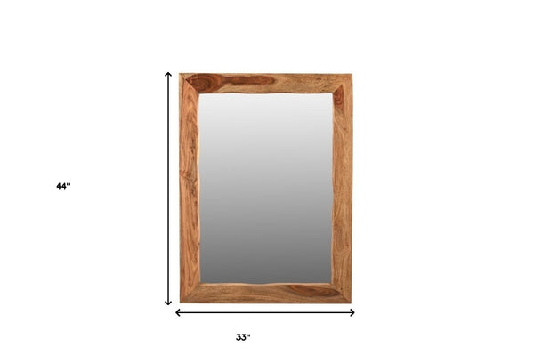 HomeRoots 44" Brown Solid Wood Accent Mirror - Mid-Century Design for Brightening Any Room, Versatile Mounting Options 567997