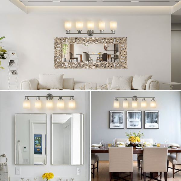 English Elm 31" Modern 5-Light Vanity Wall Sconce with Frosted Glass Shades for Bathroom Dressing Room Lighting Brushed Nickel W1340P206698