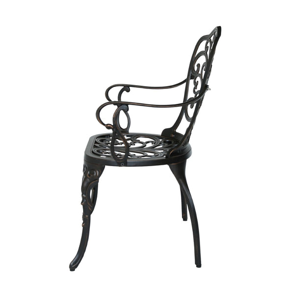 English Elm Vigo Cast Aluminum Outdoor Dining Chairs Ornate Scrollwork Bronze Patio Set of 2 N776P381203C