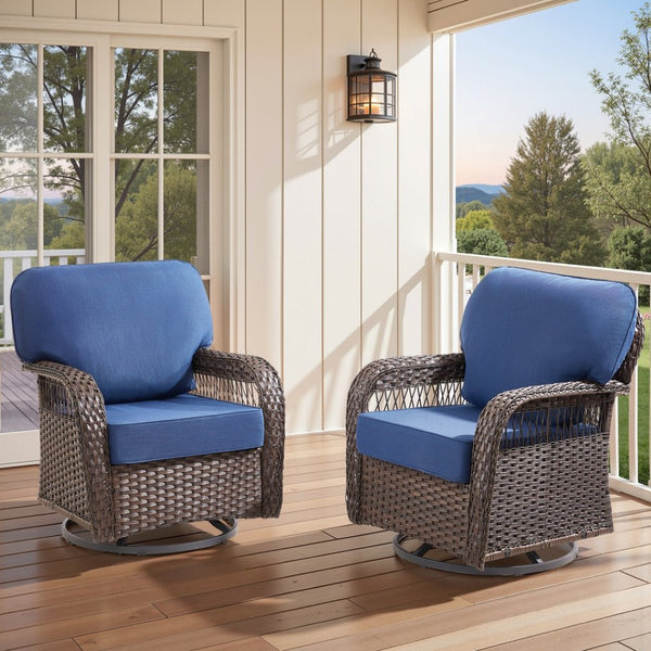 English Elm Outdoor Wicker Swivel Glider Chair Set Patio Rocker with Plush T Back Cushions T3773P418419