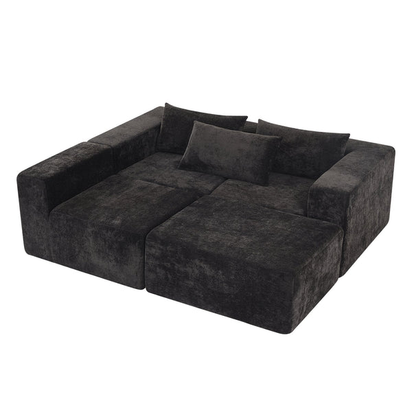 English Elm Christopher Knight Home® - 107" Compressed Sectional Sofas - Luxurious Modular Black Corduroy For Stylish, Cozy Living Spaces N771P346765H_N771P346766H