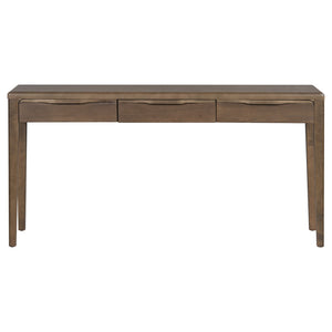 English Elm U_style Oak Veneer Console Table with Three Wave Drawers for Entryway or Foyer Brown N711P401926D
