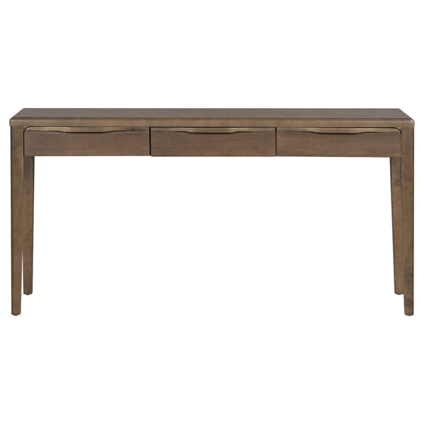 English Elm U_style Oak Veneer Console Table with Three Wave Drawers for Entryway or Foyer Brown N711P401926D