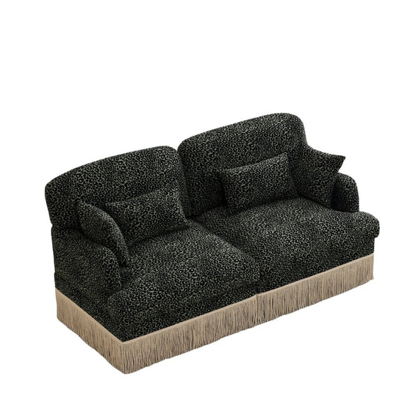 English Elm Comfy Chenille Leopard Print Loveseat with Tassel Trim Modular Sectional for Living Room Green Black W5656S00028