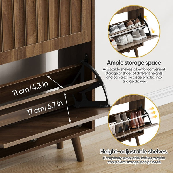 English Elm Medieval-style Entryway Shoe Cabinet Walnut Tilt-out Storage Grooved Upright Unit W1706P465289