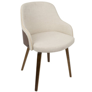 English Elm Mid-century Modern Barrel Back Dining Chairs Walnut Frame Cream Fabric Set of 2 B202S01166
