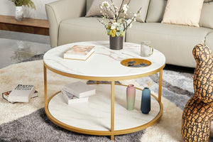 English Elm Round Coffee Table Antique Wood Finish Two Tier Open Shelf Modern Living Room White W1911P371884