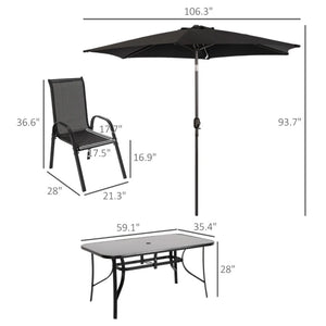 English Elm Outdoor Eight Piece Patio Dining Set with Mesh Chairs Tempered Glass Table and Umbrella T3971S00138