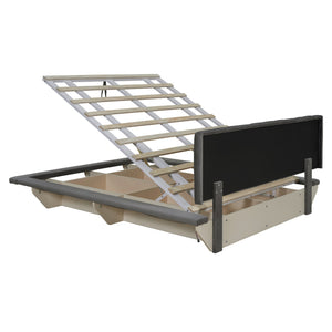 English Elm Queen Upholstered Floating Bed with LED Lighting, Hydraulic Lift, 4 Storage Drawers, Velvet Luxury Gray SF000132AAE