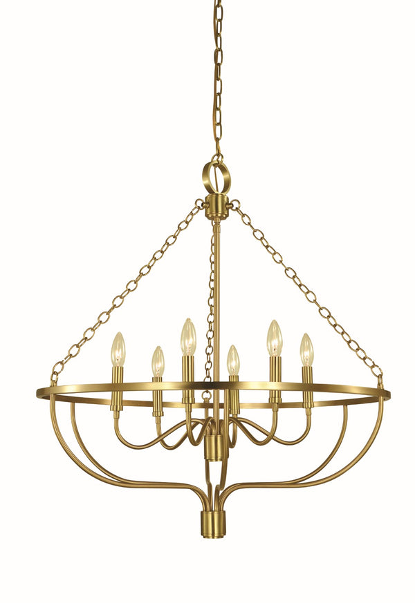 Framburg 6-light Elegant Town Dining Chandelier - Usa-made Fixture With A Unique Masculine And Feminine Design Brushed Brass Metal 5680 Br