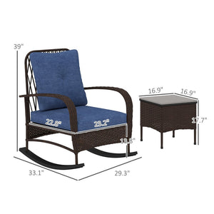 English Elm Balcony Wicker Rocking Chair Set Pe Rattan Bistro Seating with Tufted Cushions T3971P446005