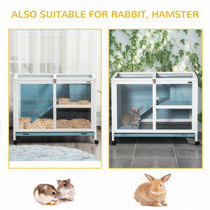 English Elm PawHut Compact Indoor Rabbit Hutch with Wheels and Plexiglass Window, Waterproof, Easy-Clean Tray Light Blue W2225P200743