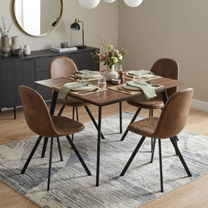 Set of Four Suede Upholstered Dining Chairs in Rich Brown and Black Tones