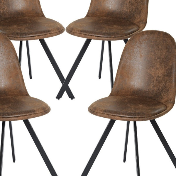 Set of Four Suede Upholstered Dining Chairs in Rich Brown and Black Tones