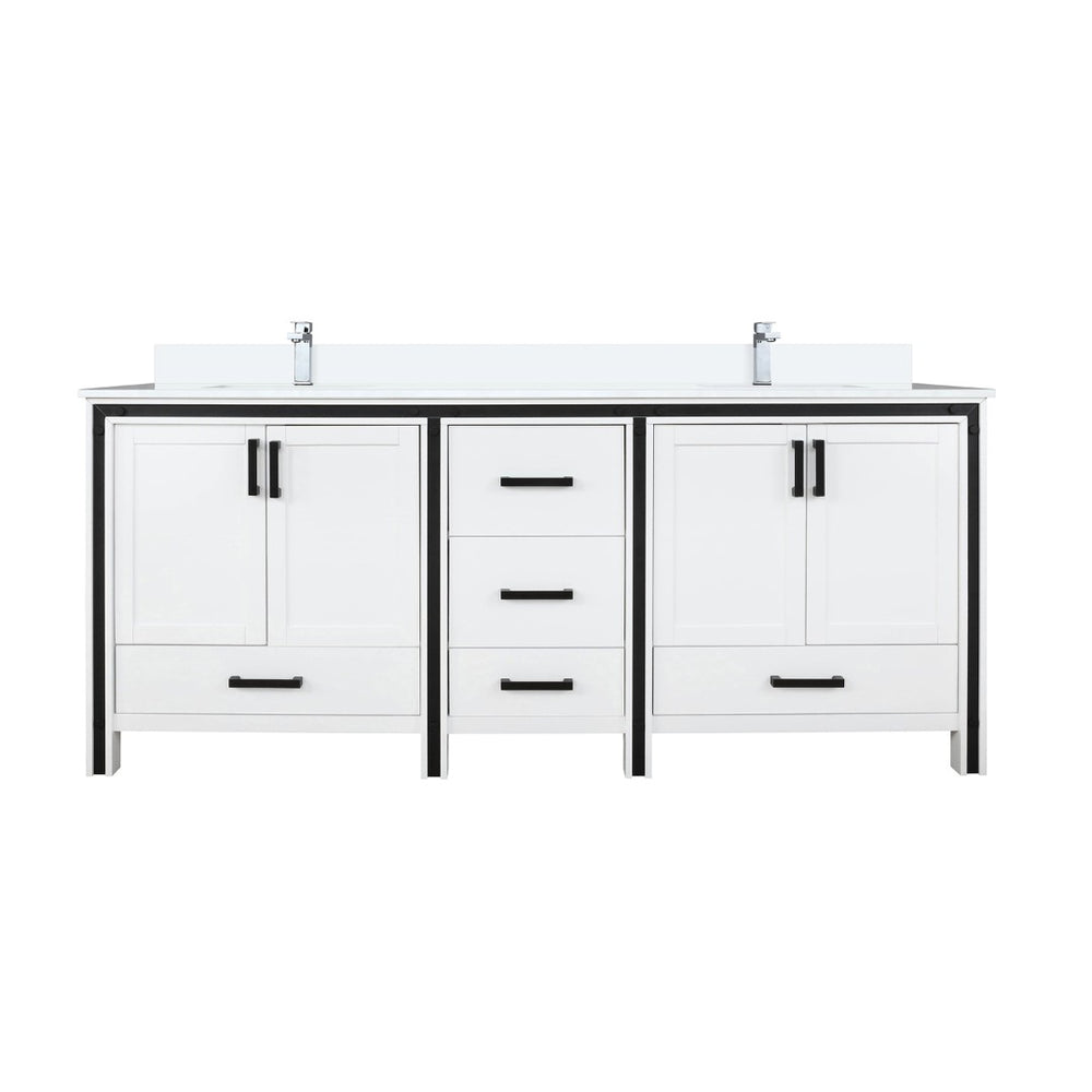 English Elm White Double Bath Vanity 72" W With Cultured Marble Top & Chrome Faucet - Stylish Storage Solution! B2731P260634-GIGA