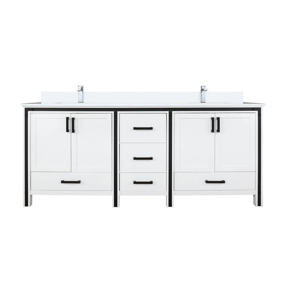English Elm White Double Bath Vanity 72" W With Cultured Marble Top & Chrome Faucet - Stylish Storage Solution! B2731P260634-GIGA