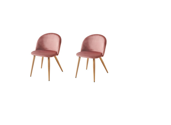 HomeRoots Set of Two Pink Velvet Dining Chairs with Oak Legs - Mid-Century Modern Accent Seating for Any Space 568015