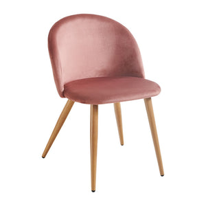 HomeRoots Set of Two Pink Velvet Dining Chairs with Oak Legs - Mid-Century Modern Accent Seating for Any Space 568015