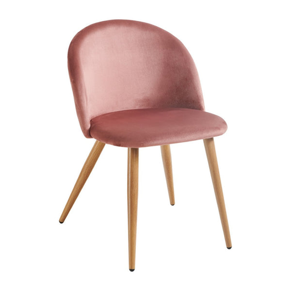 HomeRoots Set of Two Pink Velvet Dining Chairs with Oak Legs - Mid-Century Modern Accent Seating for Any Space 568015