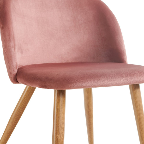 HomeRoots Set of Two Pink Velvet Dining Chairs with Oak Legs - Mid-Century Modern Accent Seating for Any Space 568015
