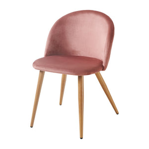 HomeRoots Set of Two Pink Velvet Dining Chairs with Oak Legs - Mid-Century Modern Accent Seating for Any Space 568015