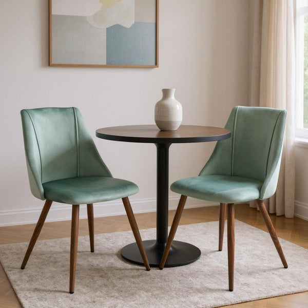 HomeRoots Set of Two Sage and Brown Velvet Dining Chairs – Elegant Armless Design for Comfort & Versatility 568029