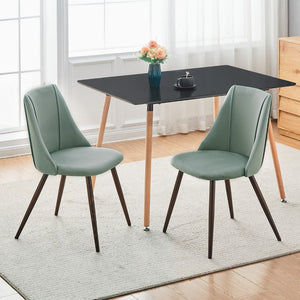 HomeRoots Set of Two Sage and Brown Velvet Dining Chairs – Elegant Armless Design for Comfort & Versatility 568029