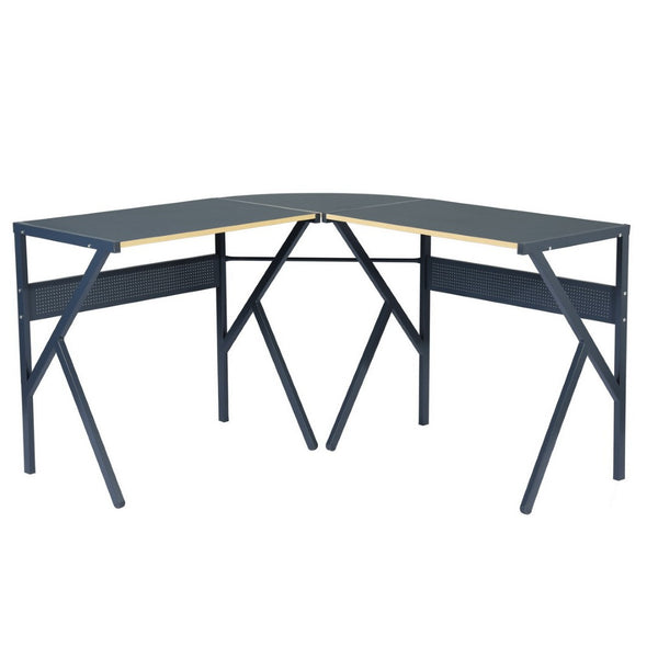 HomeRoots 49" Modern-Industrial Black Wood & Metal Corner H-Shape Computer Desk for Compact Spaces 568031