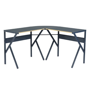 HomeRoots 49" Modern-Industrial Black Wood & Metal Corner H-Shape Computer Desk for Compact Spaces 568031