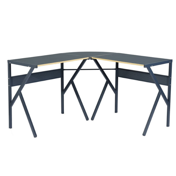 HomeRoots 49" Modern-Industrial Black Wood & Metal Corner H-Shape Computer Desk for Compact Spaces 568031