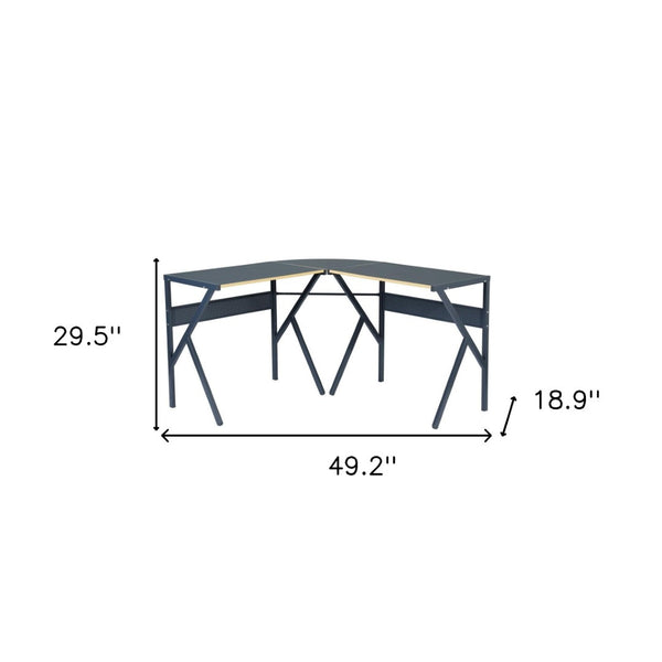 HomeRoots 49" Modern-Industrial Black Wood & Metal Corner H-Shape Computer Desk for Compact Spaces 568031