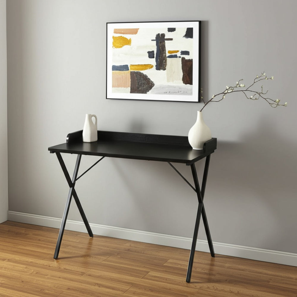 HomeRoots 39" Black Wood and Metal X-Shape Computer Desk - Compact Stylish Workstation for Home or Office 568032