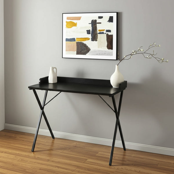 HomeRoots 39" Black Wood and Metal X-Shape Computer Desk - Compact Stylish Workstation for Home or Office 568032