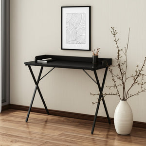 HomeRoots 39" Black Wood and Metal X-Shape Computer Desk - Modern Scandinavian Design for Home Office & Study 568033