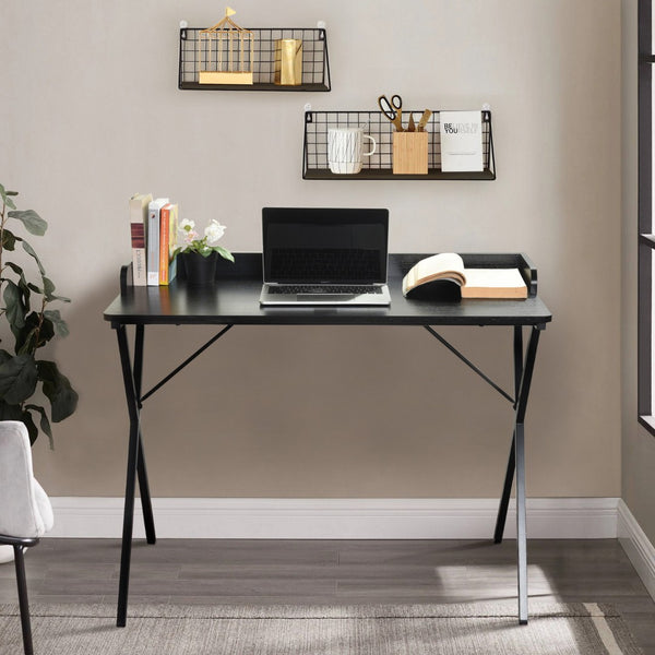 HomeRoots 39" Black Wood and Metal X-Shape Computer Desk - Modern Scandinavian Design for Home Office & Study 568033