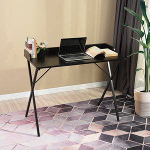 HomeRoots 39" Black Wood and Metal X-Shape Computer Desk - Modern Scandinavian Design for Home Office & Study 568033