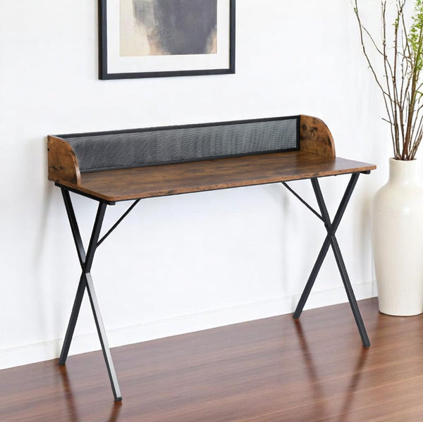 HomeRoots 47" Stylish Brown and Black Wood and Metal X-Shape Computer Desk for Home Office and Crafting Spaces 568036