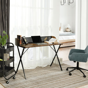 HomeRoots 47" Stylish Brown and Black Wood and Metal X-Shape Computer Desk for Home Office and Crafting Spaces 568036