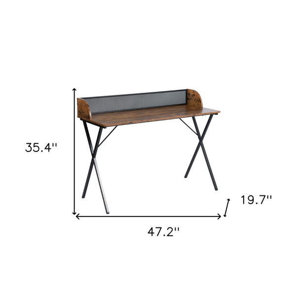 HomeRoots 47" Stylish Brown and Black Wood and Metal X-Shape Computer Desk for Home Office and Crafting Spaces 568036