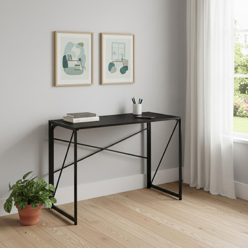HomeRoots 39" Modern Black Wood and Metal Computer Desk - Compact, Durable, Stylish Workspace for Home or Office 568042