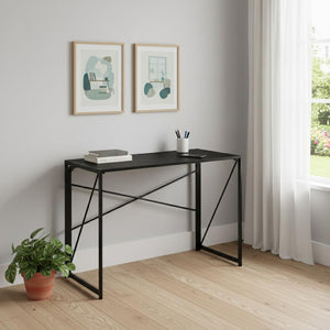 HomeRoots 39" Modern Black Wood and Metal Computer Desk - Compact, Durable, Stylish Workspace for Home or Office 568042